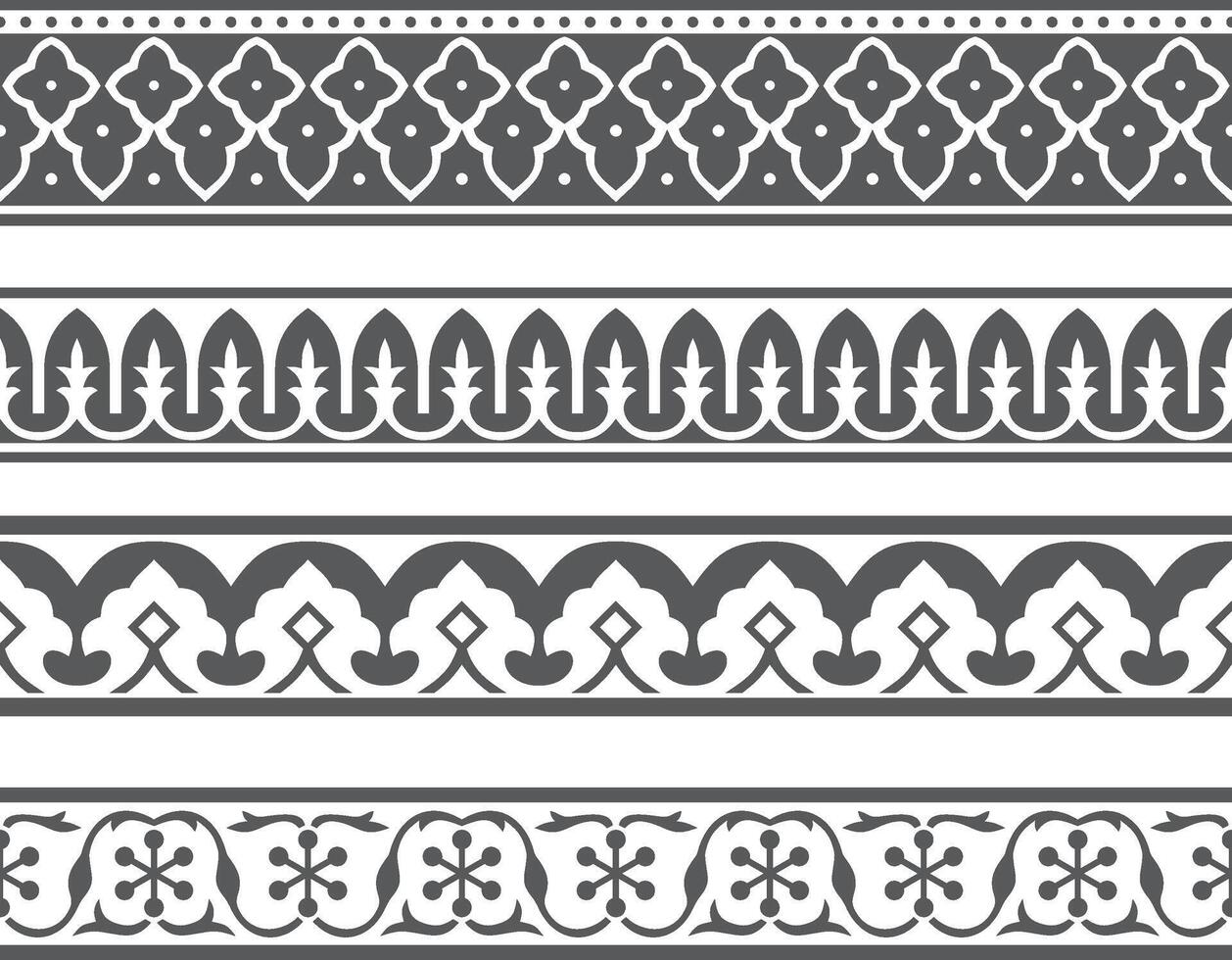 set of endless monochrome black national Persian ornaments. Seamless frame, border, ethnic pattern of the peoples of Iran, Iraq, Tajikistan vector