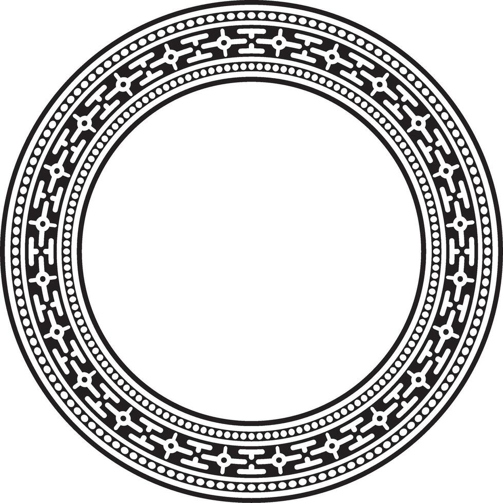 round black monochrome ancient Russian ornament. Slavic border, frame. Circle, ring. Painting of the royal chambers. vector