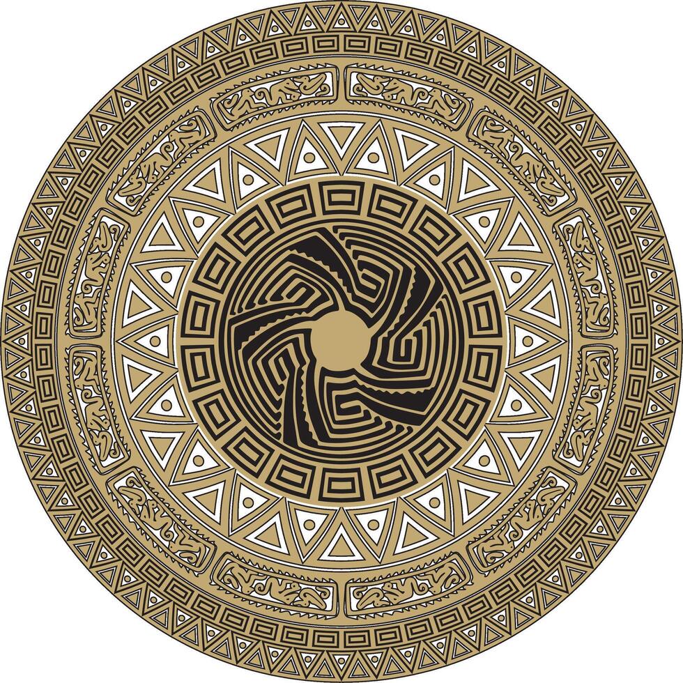 Native American round gold with black pattern. Geometric shapes in a circle. National ornament of the peoples of America, Maya, Aztecs, Incas vector
