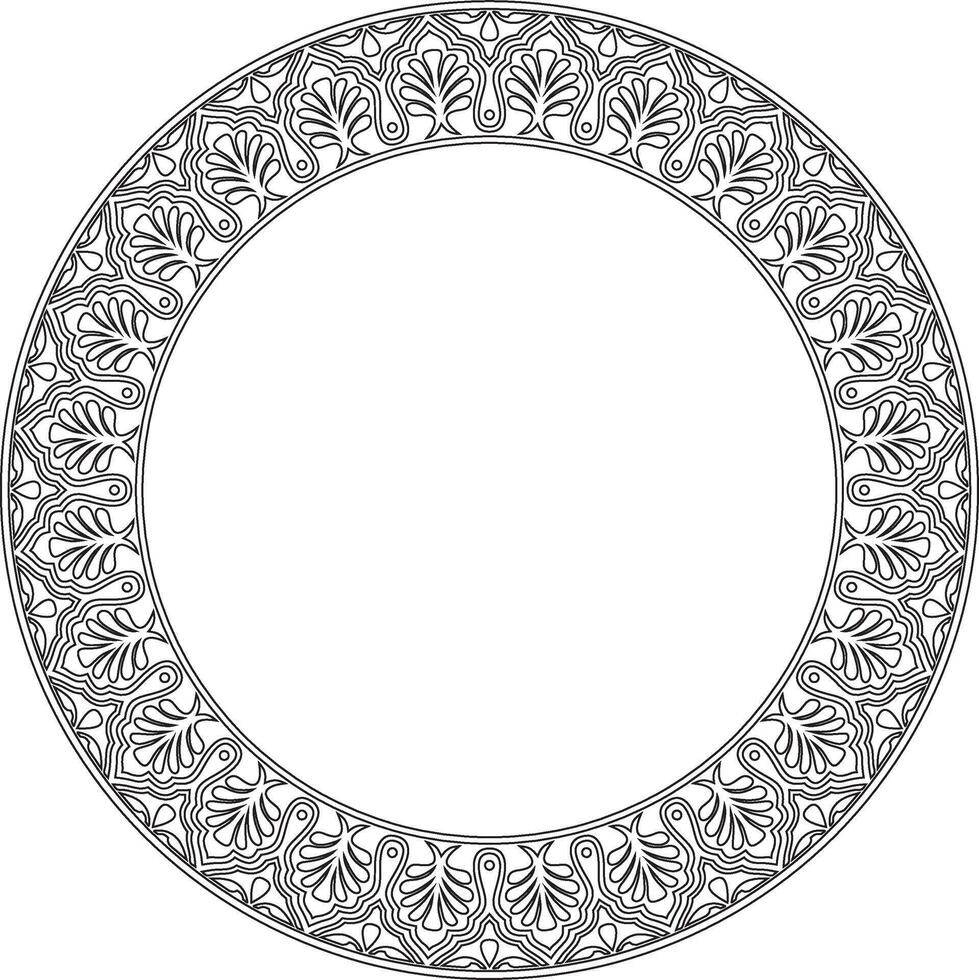 black contour round national Indian ornament. Circle, ring, border, ethnic Hindu frame. vector