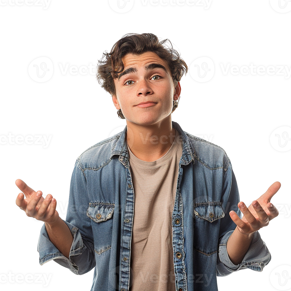 A young man is making a gesture with his hands png