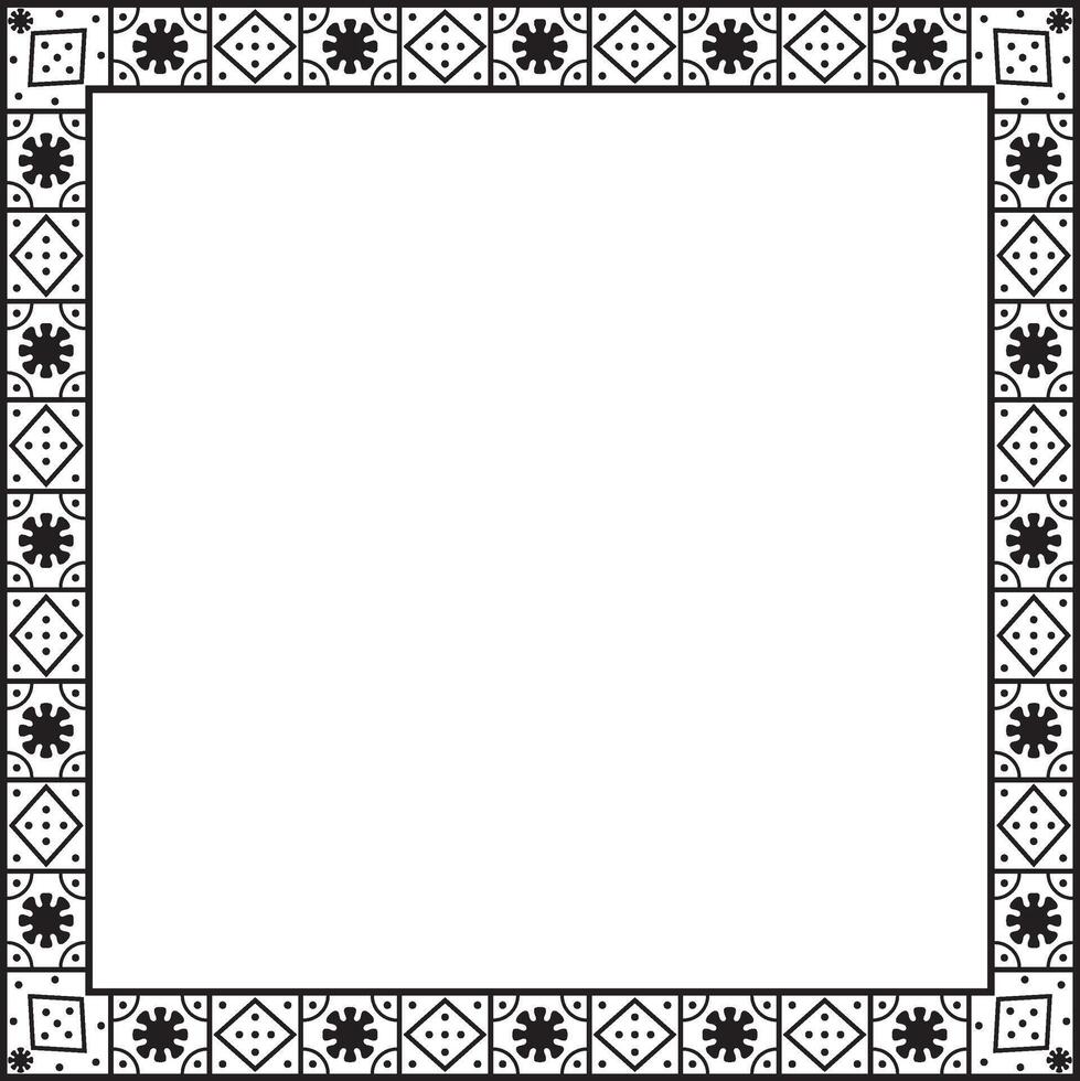 square black monochrome border, frame, Pompeii. Rectangle Neopolitan ornament. Art of Ancient Rome. Template for stained glass vector