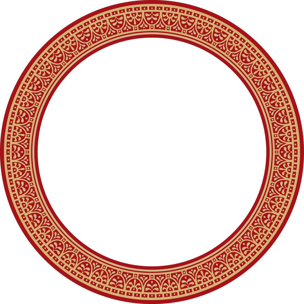 round gold with red border, frame, Pompeii ring. Circle Neopolitan ornament. Art of Ancient Rome. vector