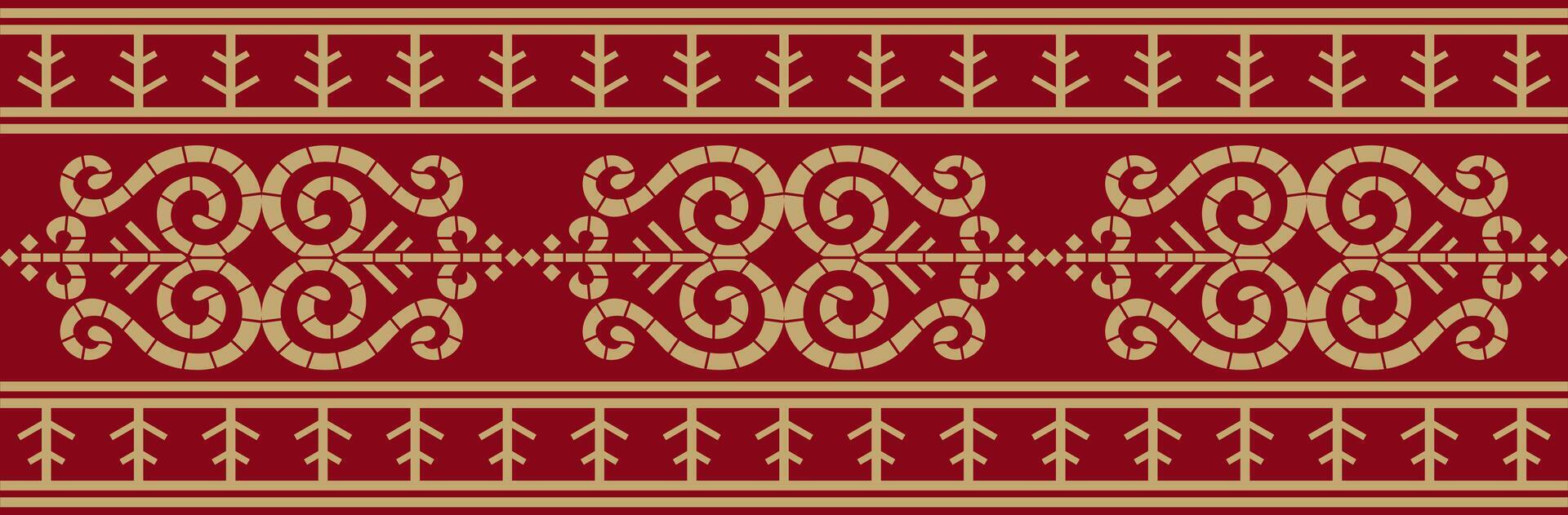 gold and red seamless Yakut ornament. Endless border, frame of the northern peoples of the Far East. vector