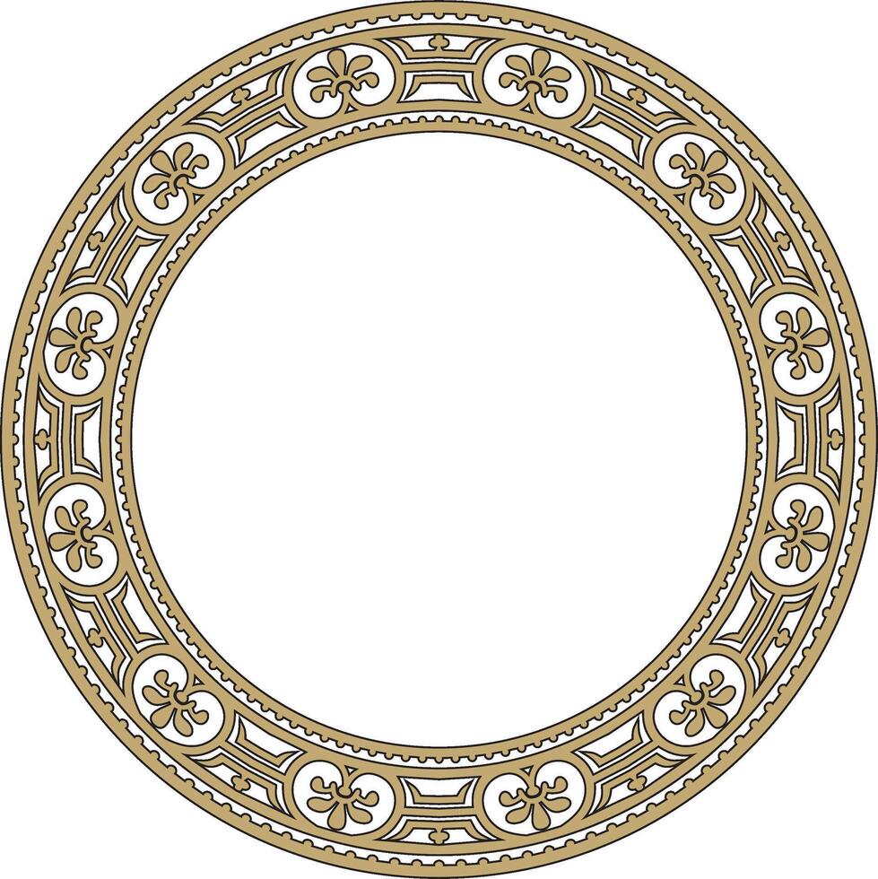 round gold with black border, frame, Pompeii ring. Circle Neopolitan ornament. Art of Ancient Rome. vector
