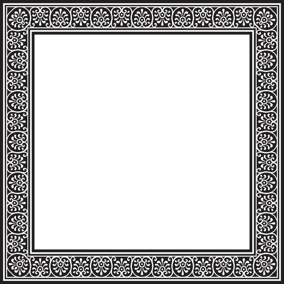 square black monochrome border, frame, Pompeii. Rectangle Neopolitan ornament. Art of Ancient Rome. Template for stained glass vector
