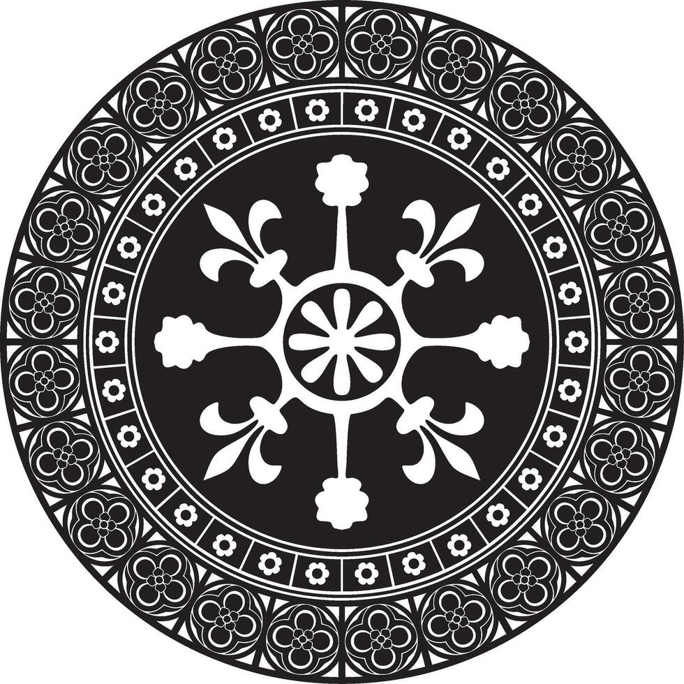 black monochrome round gothic ornament. Medieval European silhouette, circle, ring, border. Classic pattern of the Germans, Angles, Saxons, Franks. vector