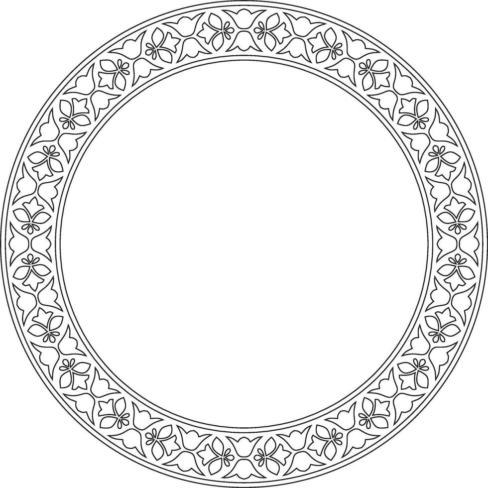 black contour round national Indian ornament. Circle, ring, border, ethnic Hindu frame. vector
