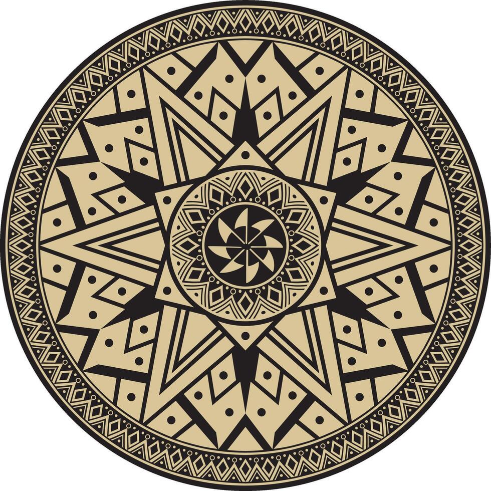 Native American round gold with black pattern. Geometric shapes in a circle. National ornament of the peoples of America, Maya, Aztecs, Incas vector