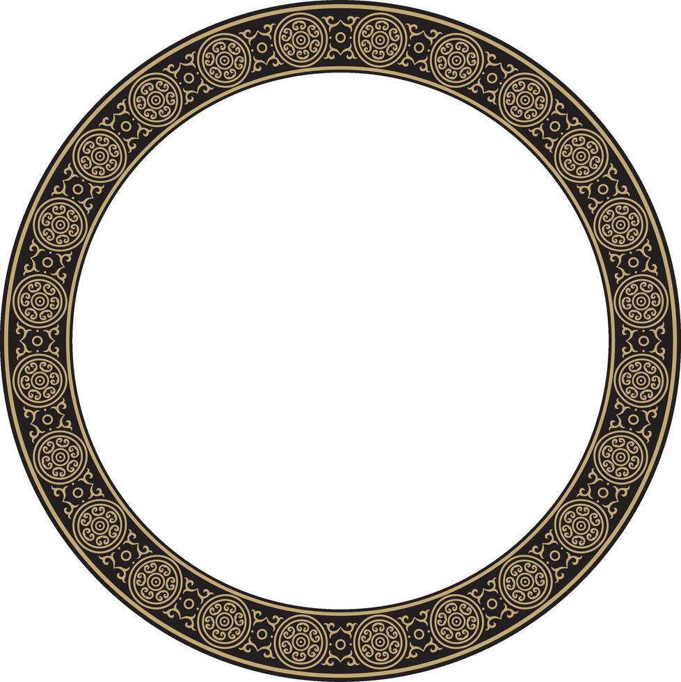 round gold and black ancient Russian ornament. Slavic border, frame. Circle, ring. Painting of the royal chambers. vector