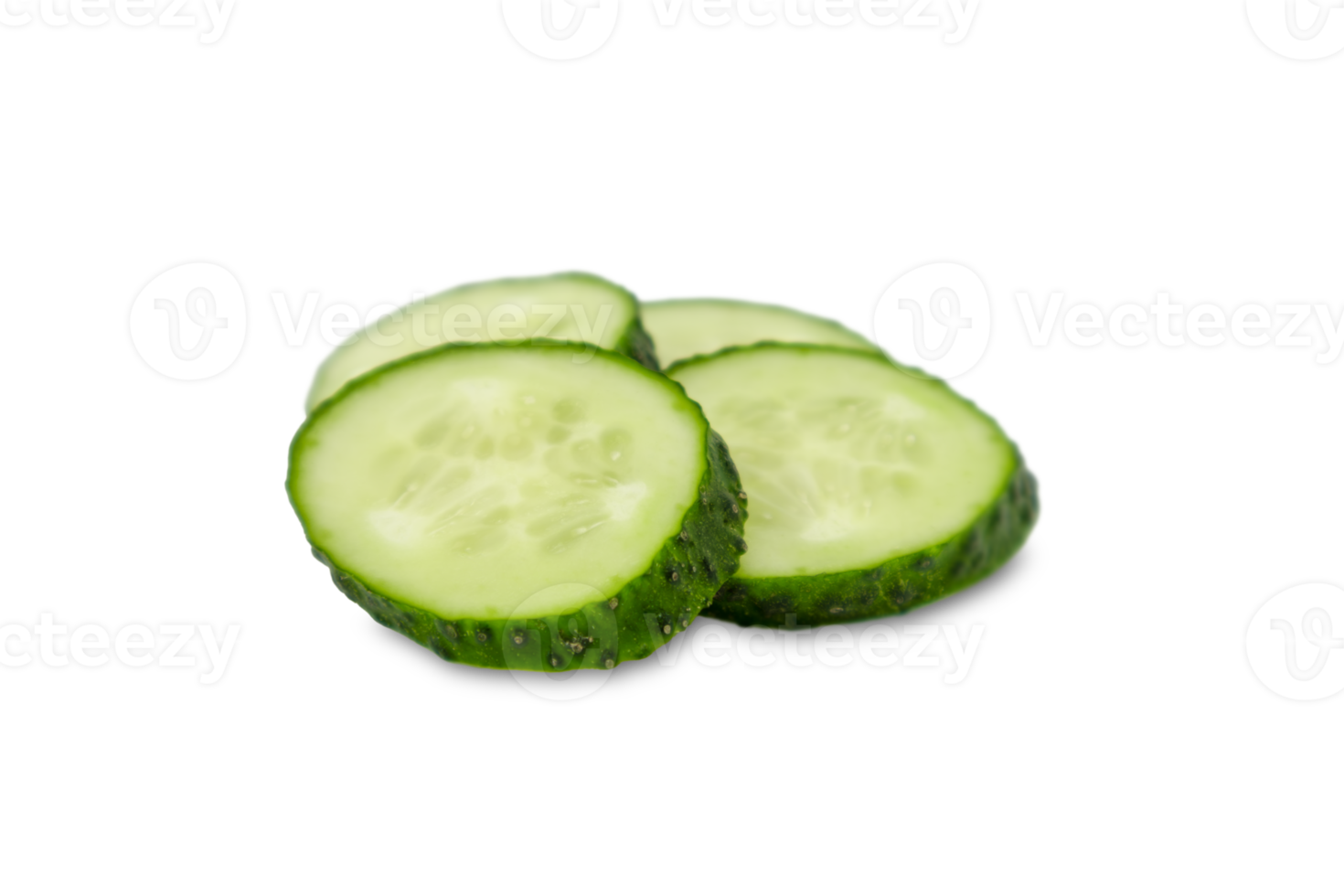 Four cucumber slices arranged on transparent background png