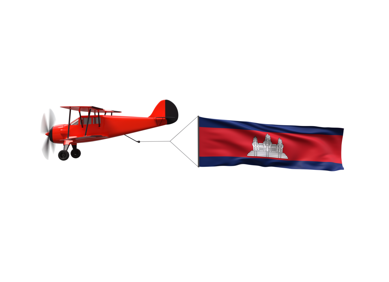 Airplane flying with the Cambodia flag png