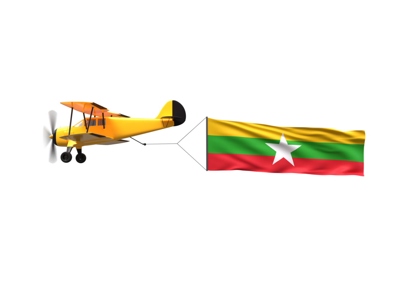 Airplane flying with the Myanmar flag png