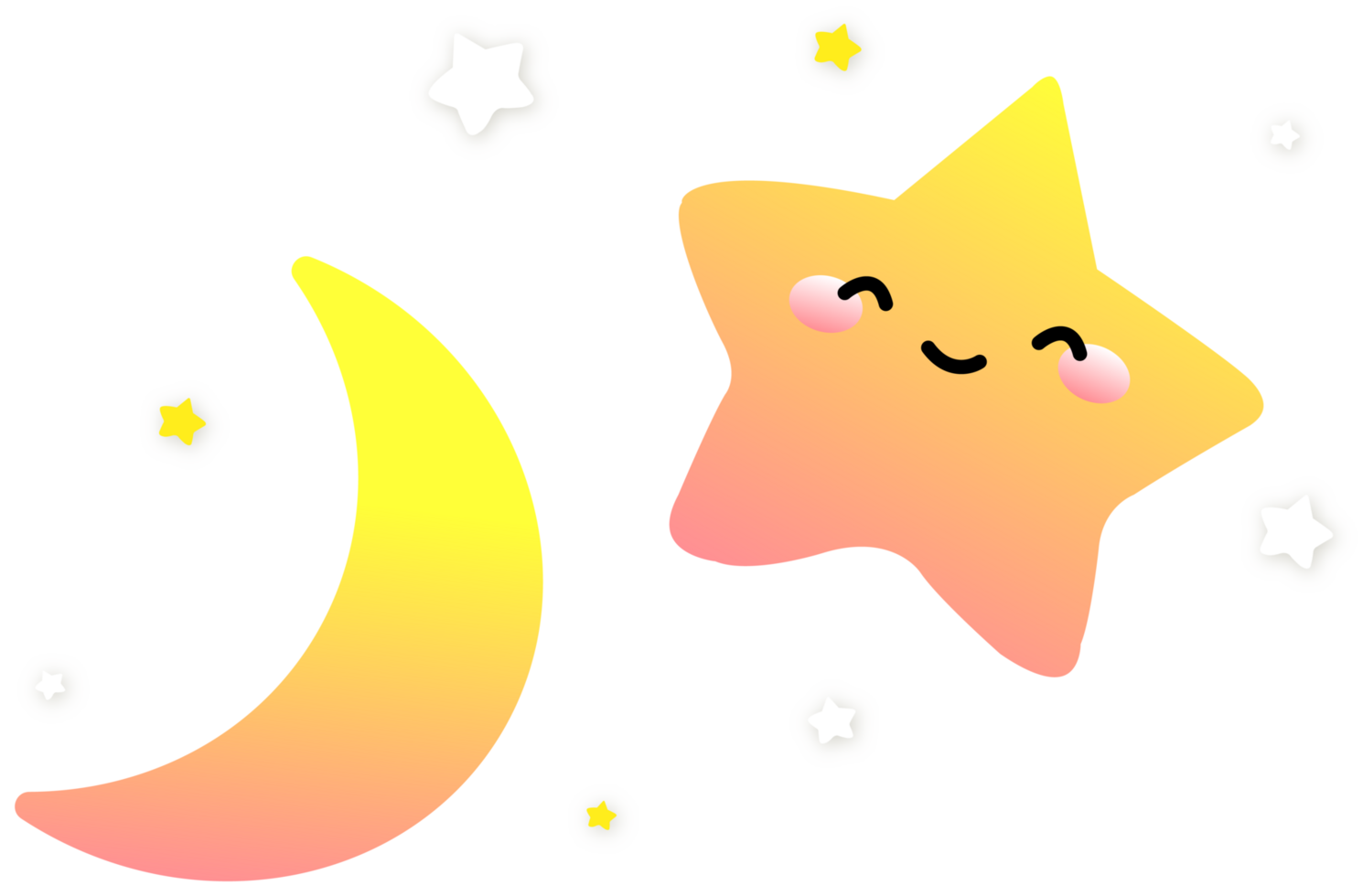 Star and Moon, Kawaii Shape Element png