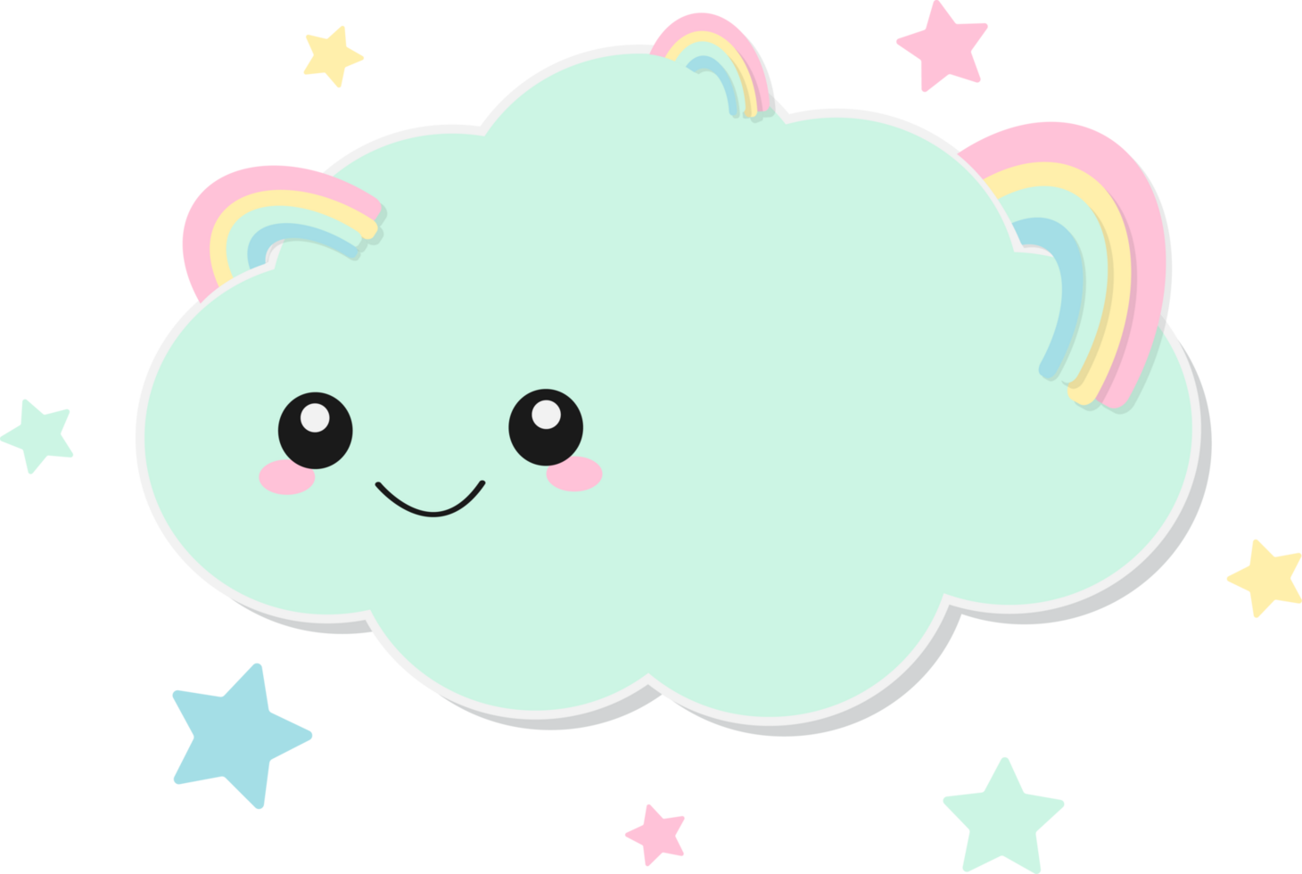 A cute cloud with a rainbow and stars png
