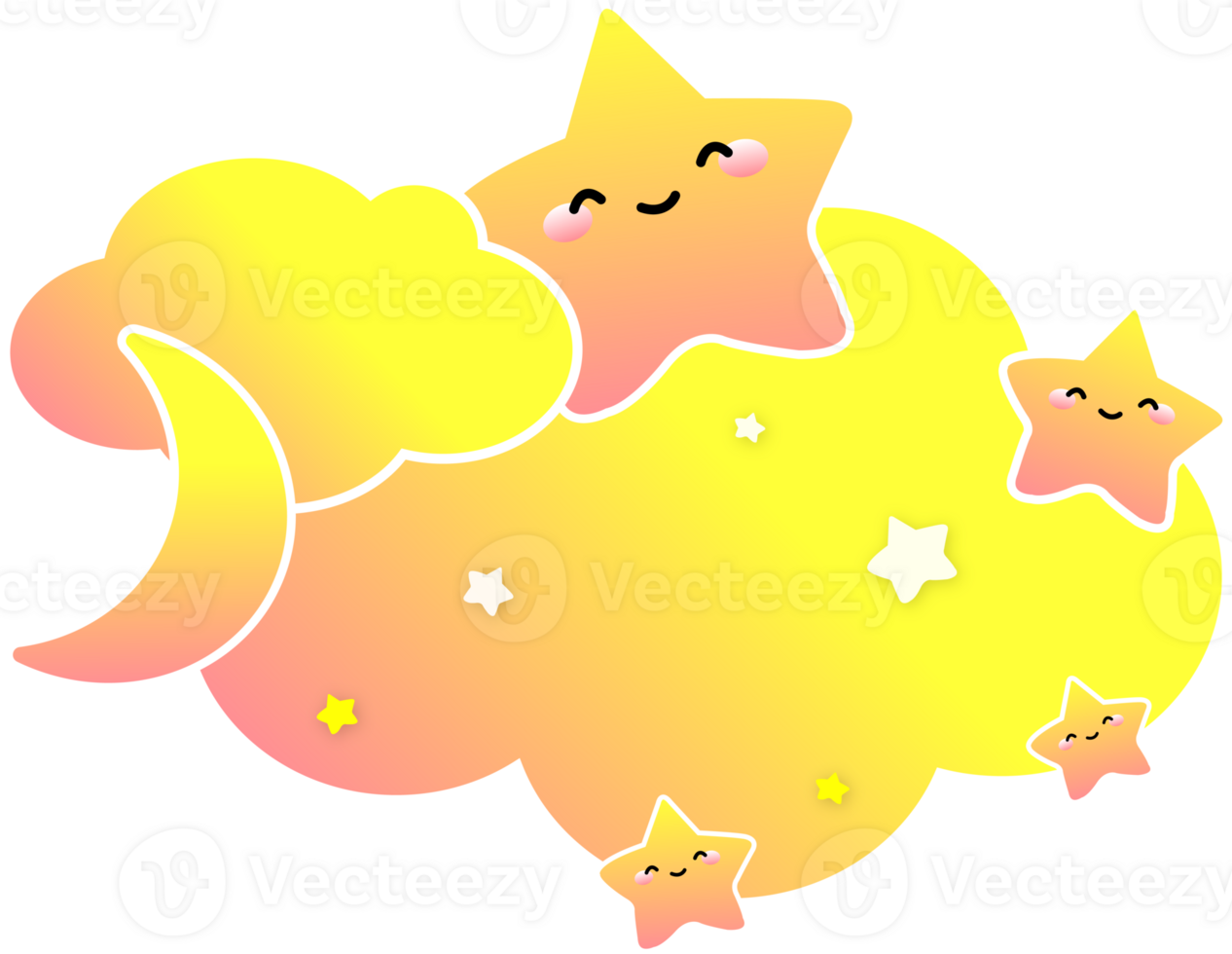 Kawaii Cloud Star Moon, Shape Element png