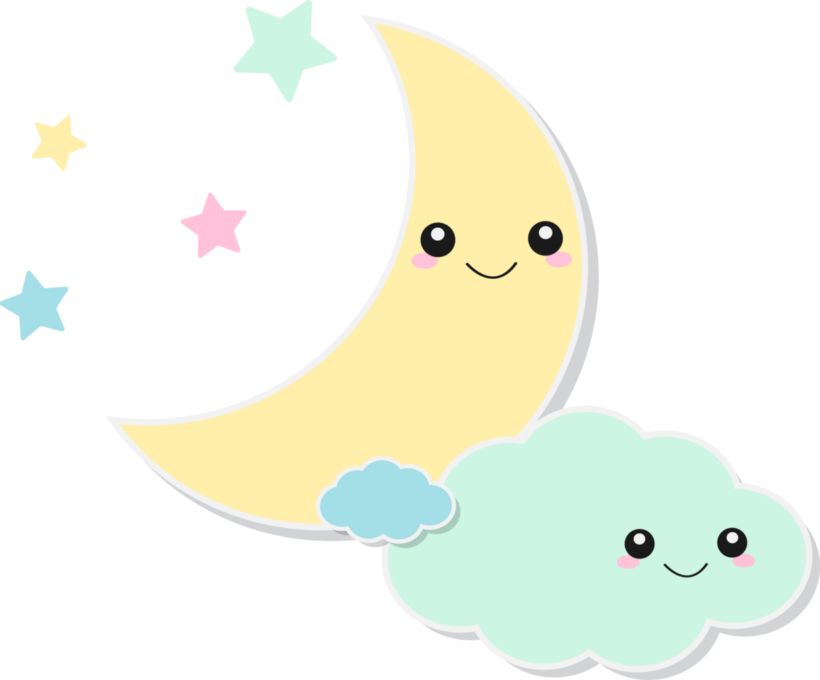 A cartoon moon and cloud with stars png