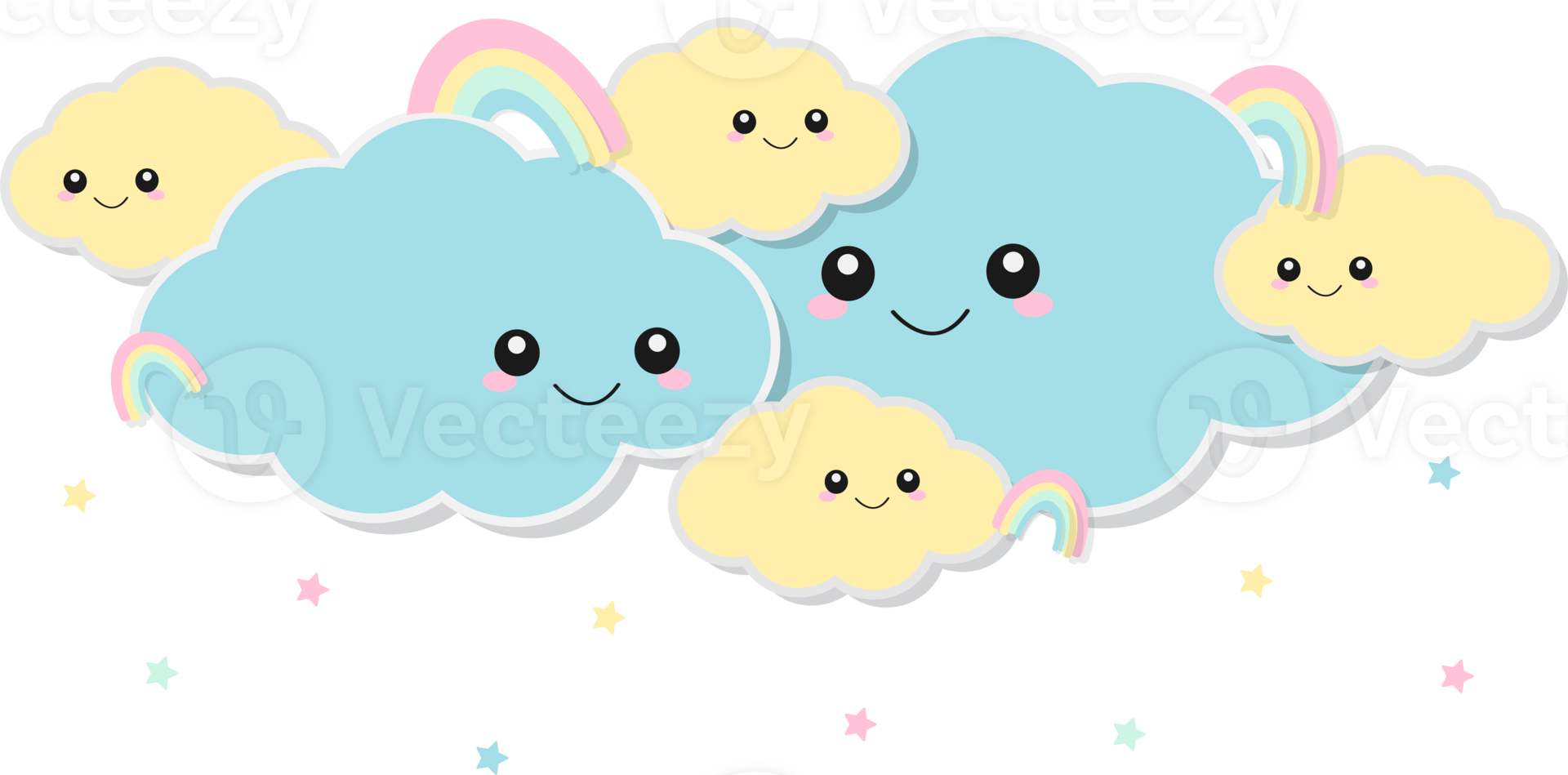 A cartoon cloud with rainbows and stars png