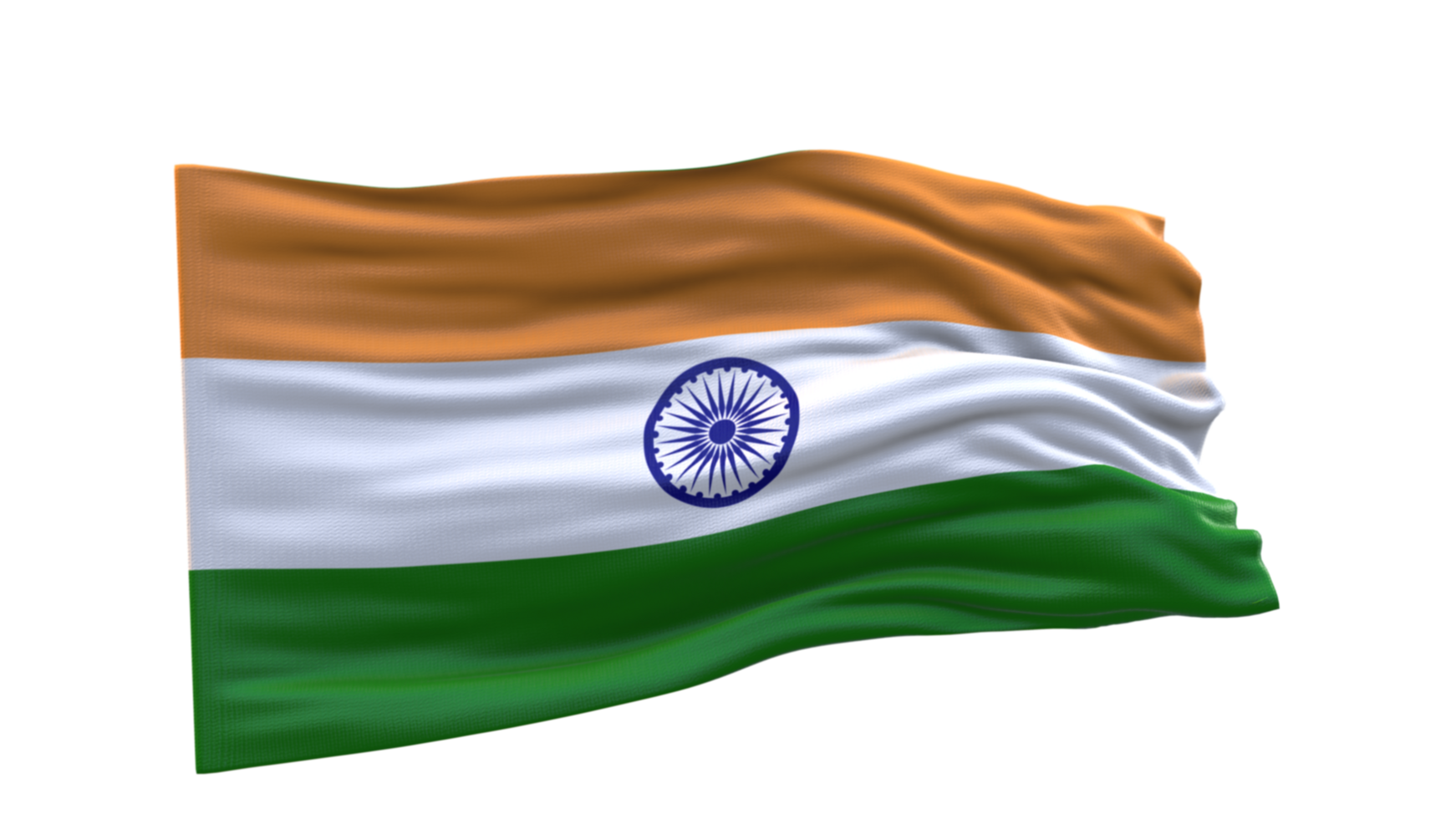 India Flag 3d render waving fabric textured transparent background image png