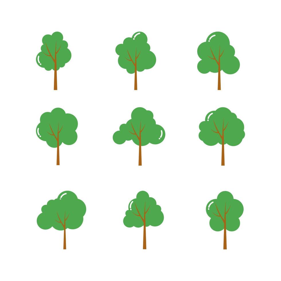 Tree icons flat style. collection of isolated cartoon illustrations vector