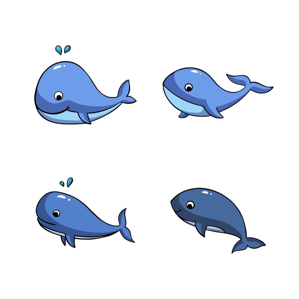 Whale icon symbol hand drawn style. collection of isolated cartoon illustrations vector