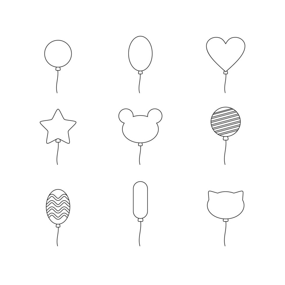 Balloon doodle line sign icon collection. outline style. isolated illustration vector