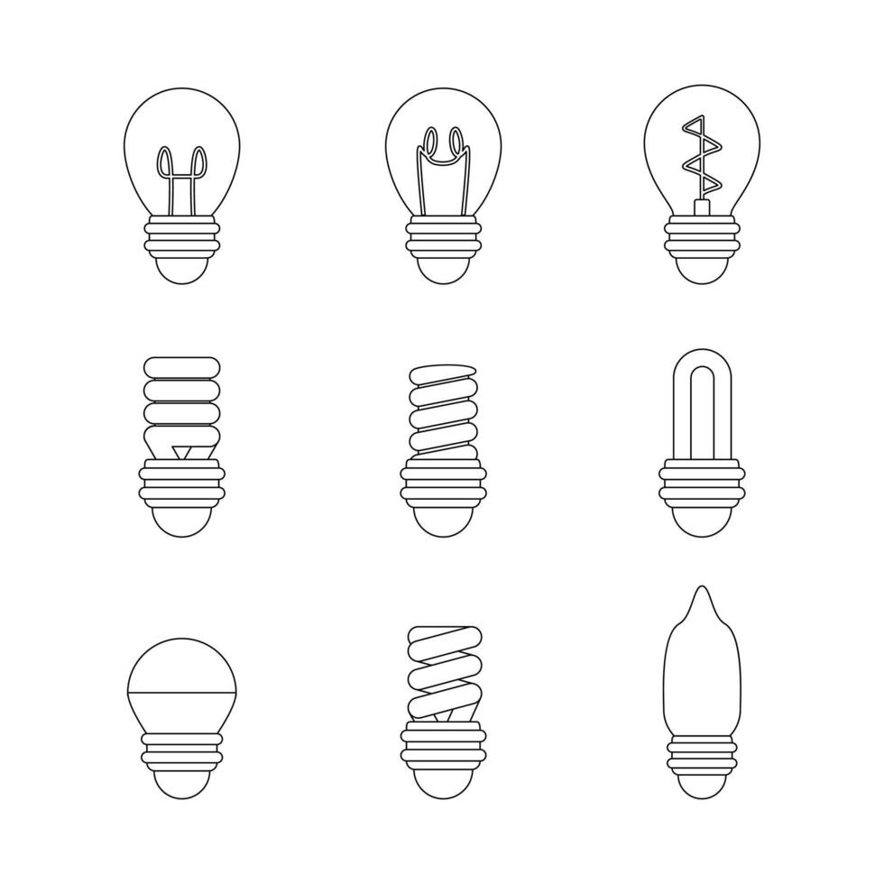 Light bulb doodle line sign icon collection. outline style. isolated illustration vector