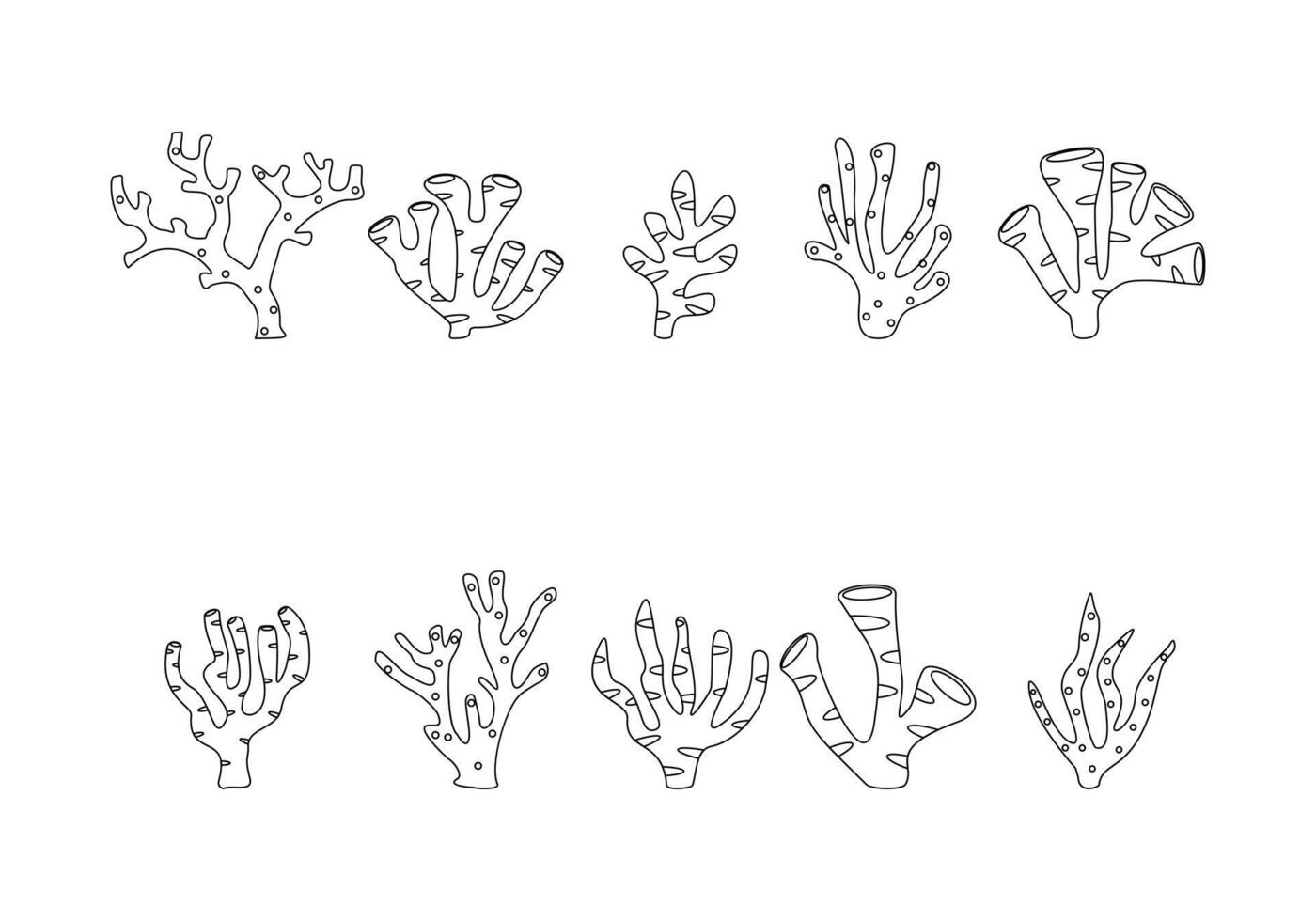 Sea coral doodle line symbol sign icon collection. outline style. isolated illustration vector