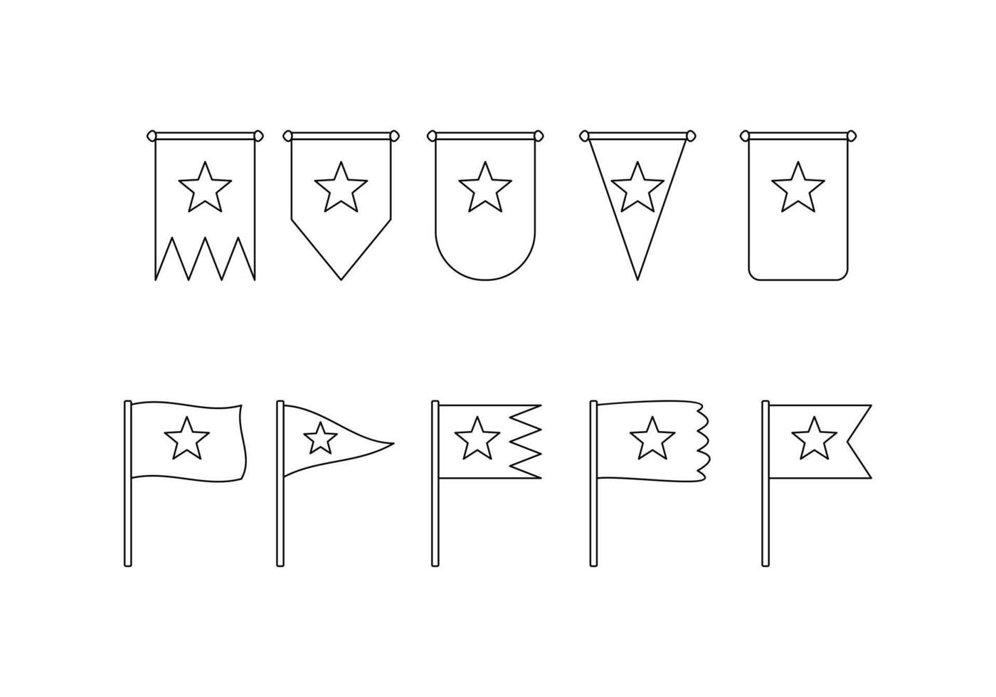 Flag pennant doodle line icon collection. outline style. isolated illustration vector