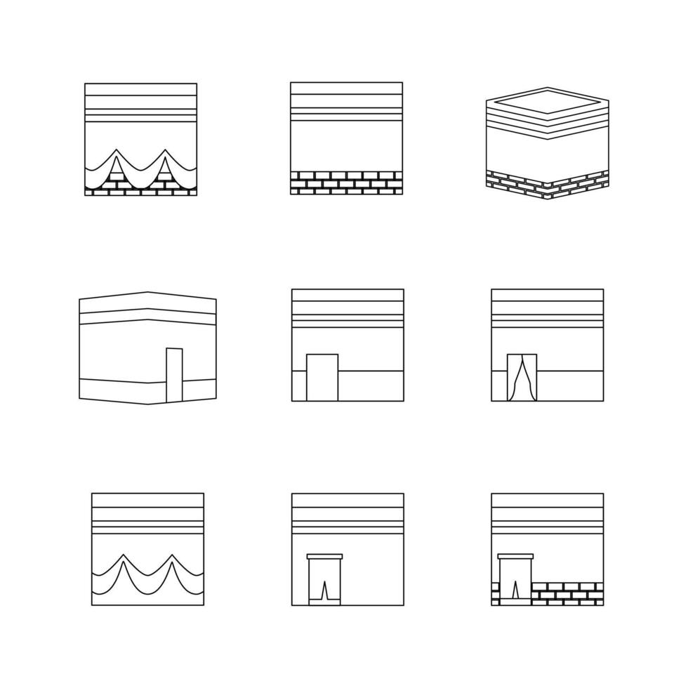 Islamic kaaba doodle line symbol sign icon collection. outline style. isolated illustration vector