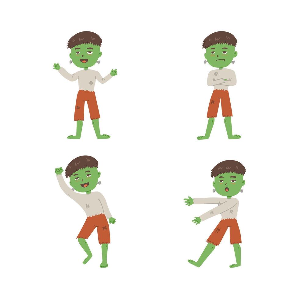 Frankenstein mascot character icon symbol hand drawn style. collection of isolated cartoon illustrations vector