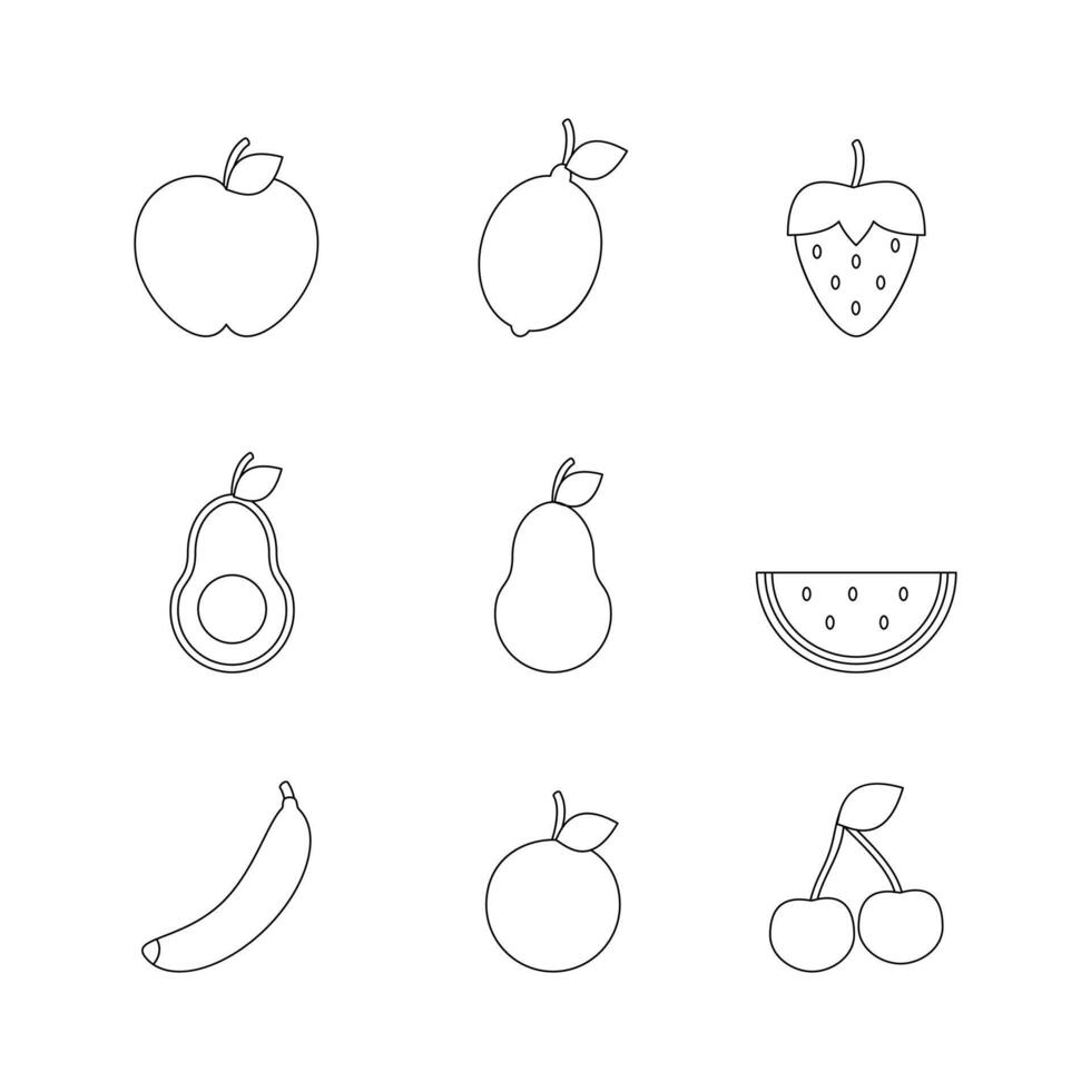 Fruits doodle line sign icon collection. outline style. isolated illustration vector