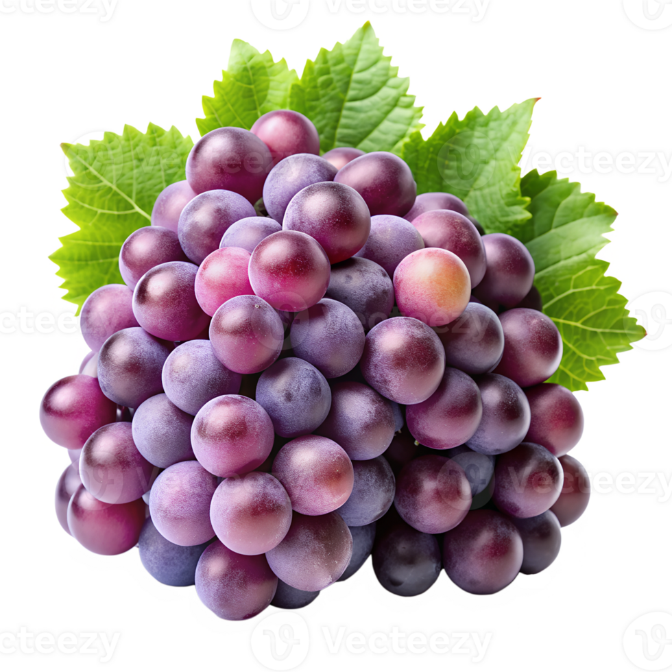 A bunch of purple grapes with leaves png