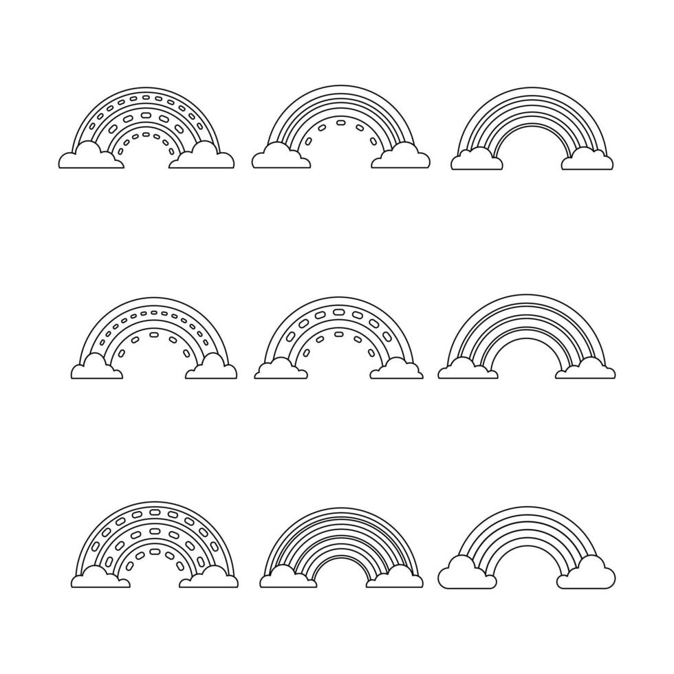 Rainbow doodle line symbol sign icon collection. outline style. isolated illustration vector