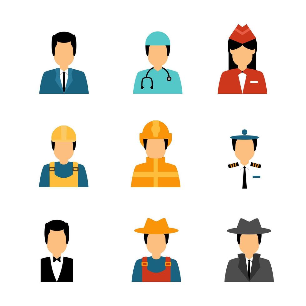Half body character worker profession icon flat style. collection of isolated cartoon illustrations vector