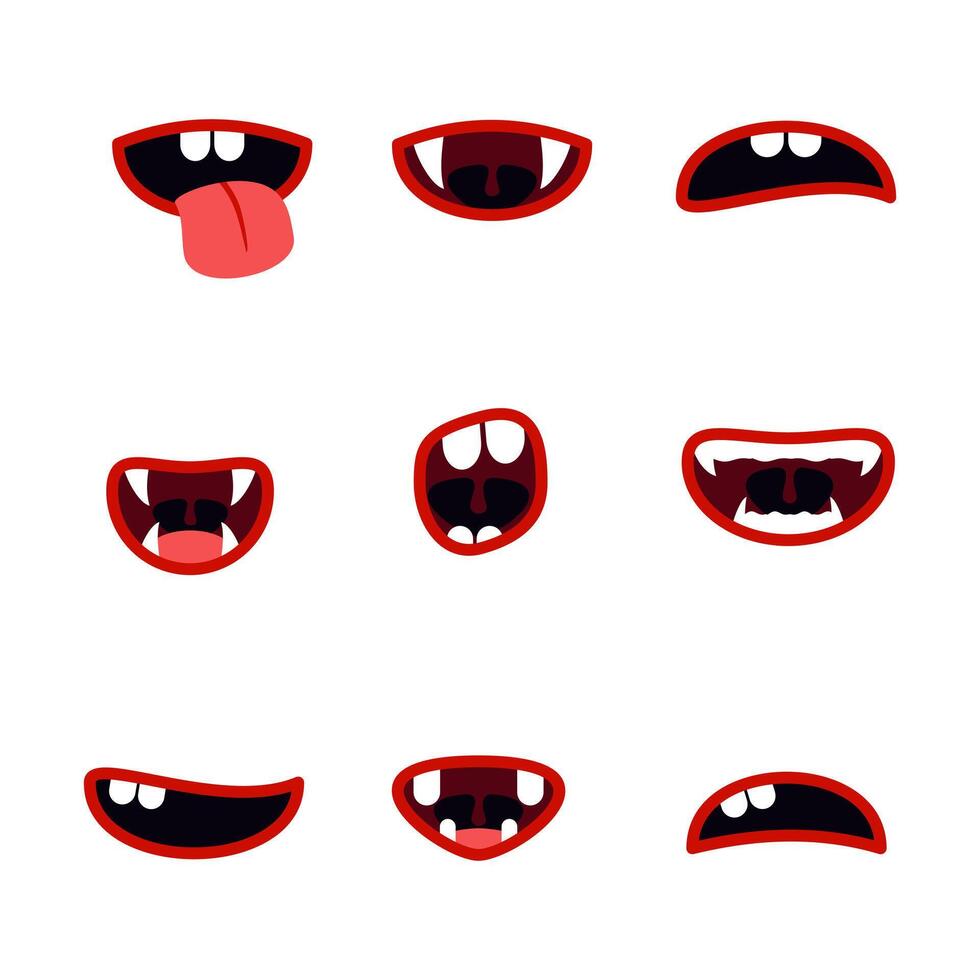 Mouth monster icon flat style. collection of isolated cartoon illustrations vector