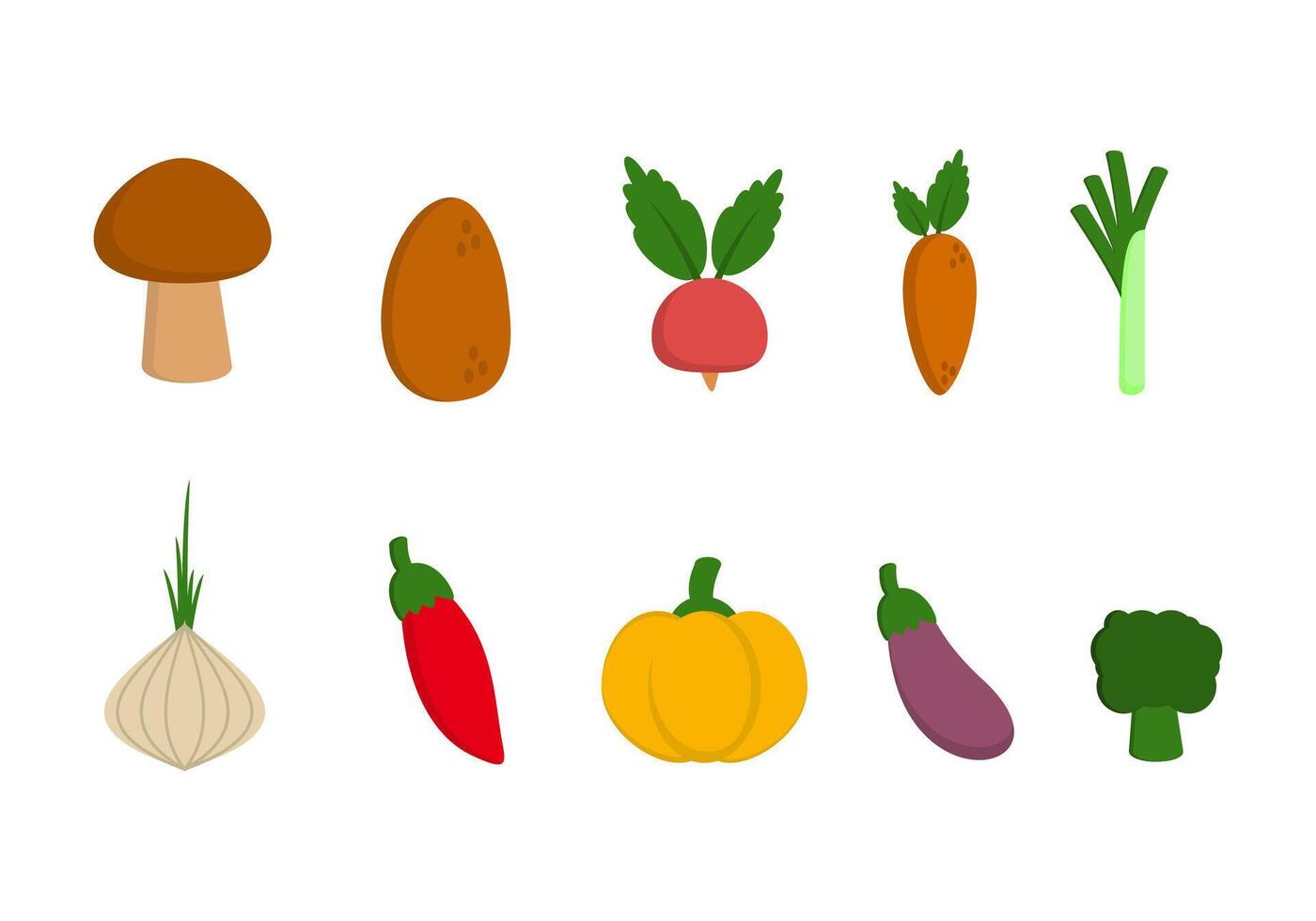 Vegetable icon flat style. collection of isolated cartoon illustrations vector