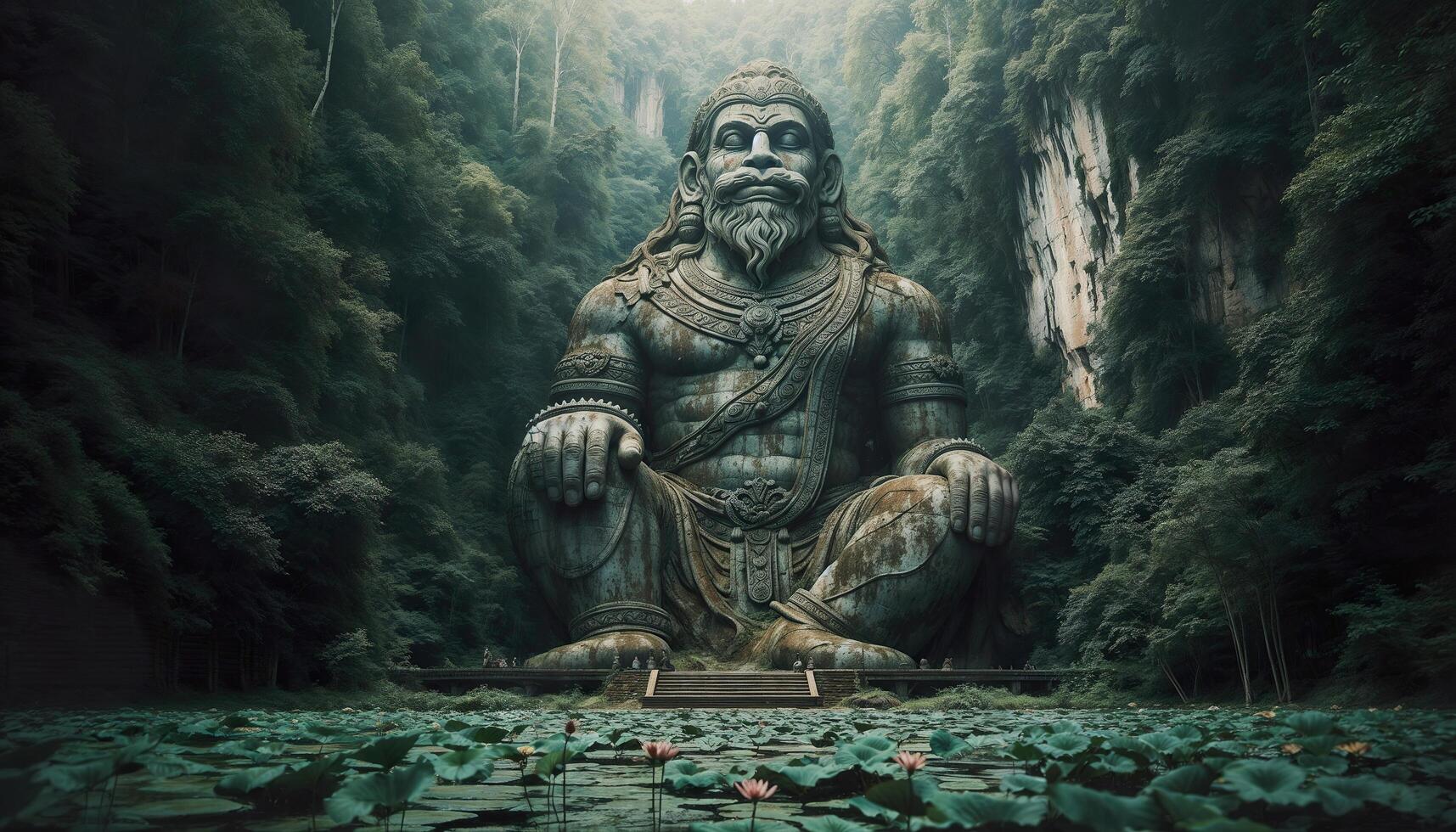The hindu god shiva sits in the middle of a forest photo