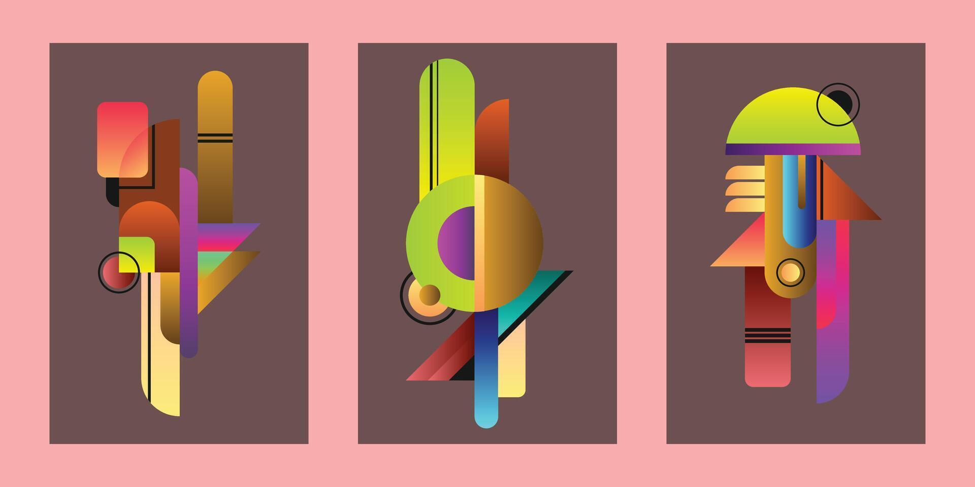 Abstract colorful geometric cover design bundle. Futuristic modern poster design set. Artistic polygon shapes background template collection. vector