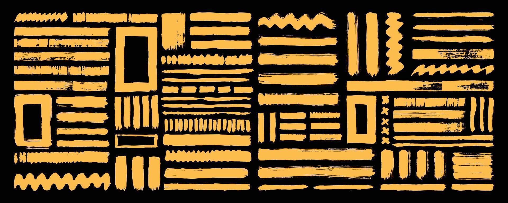 Grunge paint brush strokes element set. Abstract rough texture smear design bundle. vector
