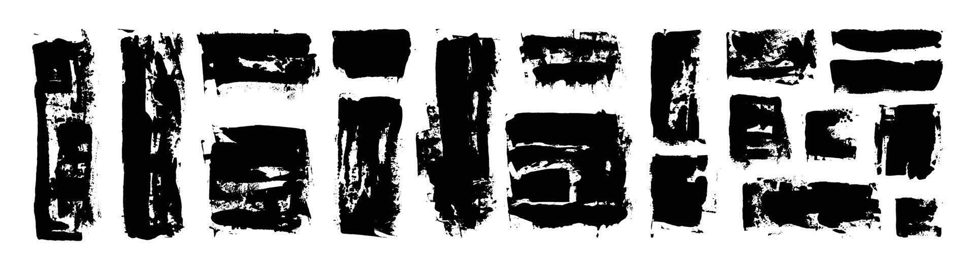 Abstract grunge paint brush strokes label set. Dirty textured painting graphic element. vector