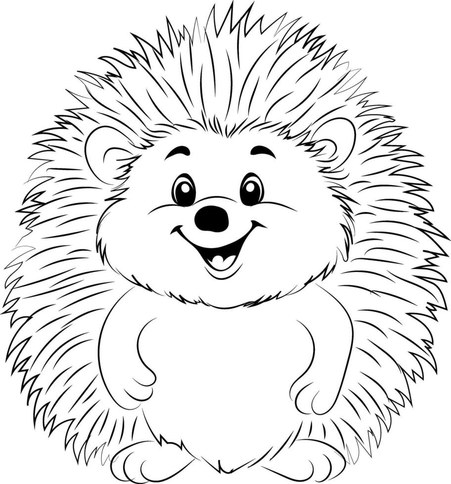 Cute hedgehog cartoon character coloring page. Animal, colouring page for kids vector