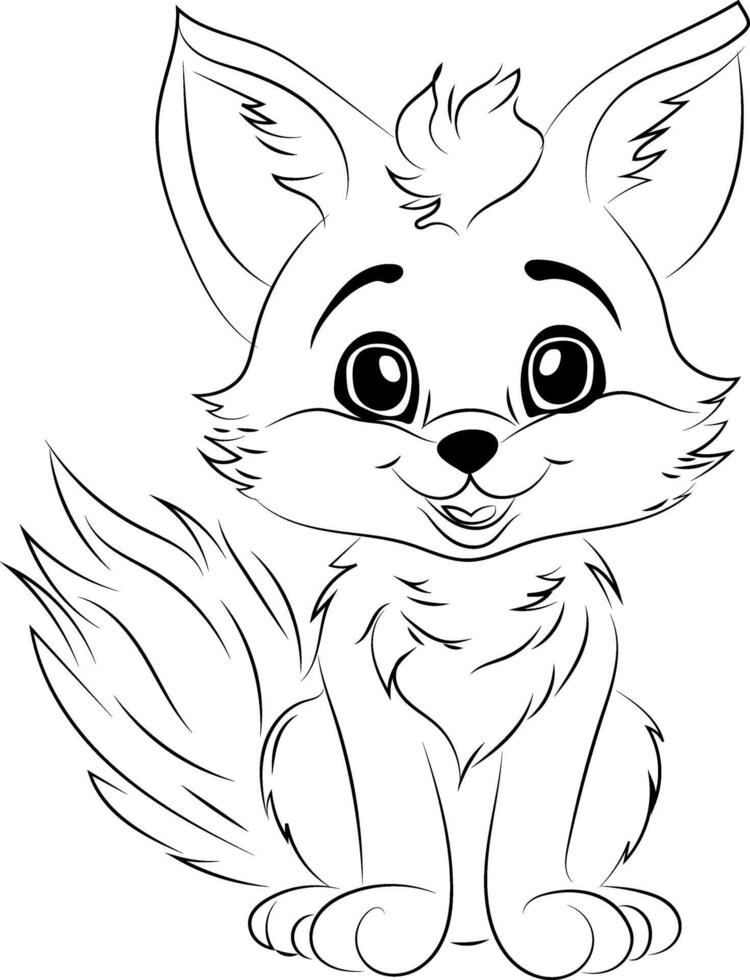 Cute little fox cartoon character coloring page. Animal, colouring page for kids vector
