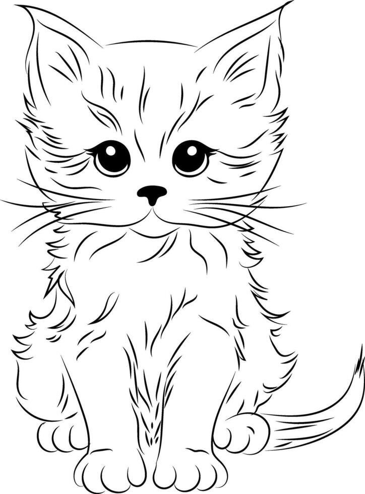 Cute kitten cartoon character coloring page. Animal, colouring page for kids vector