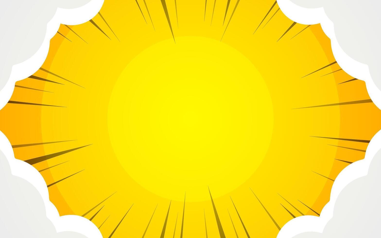 Yellow comic background with Cloud, sun burst and halftone vector