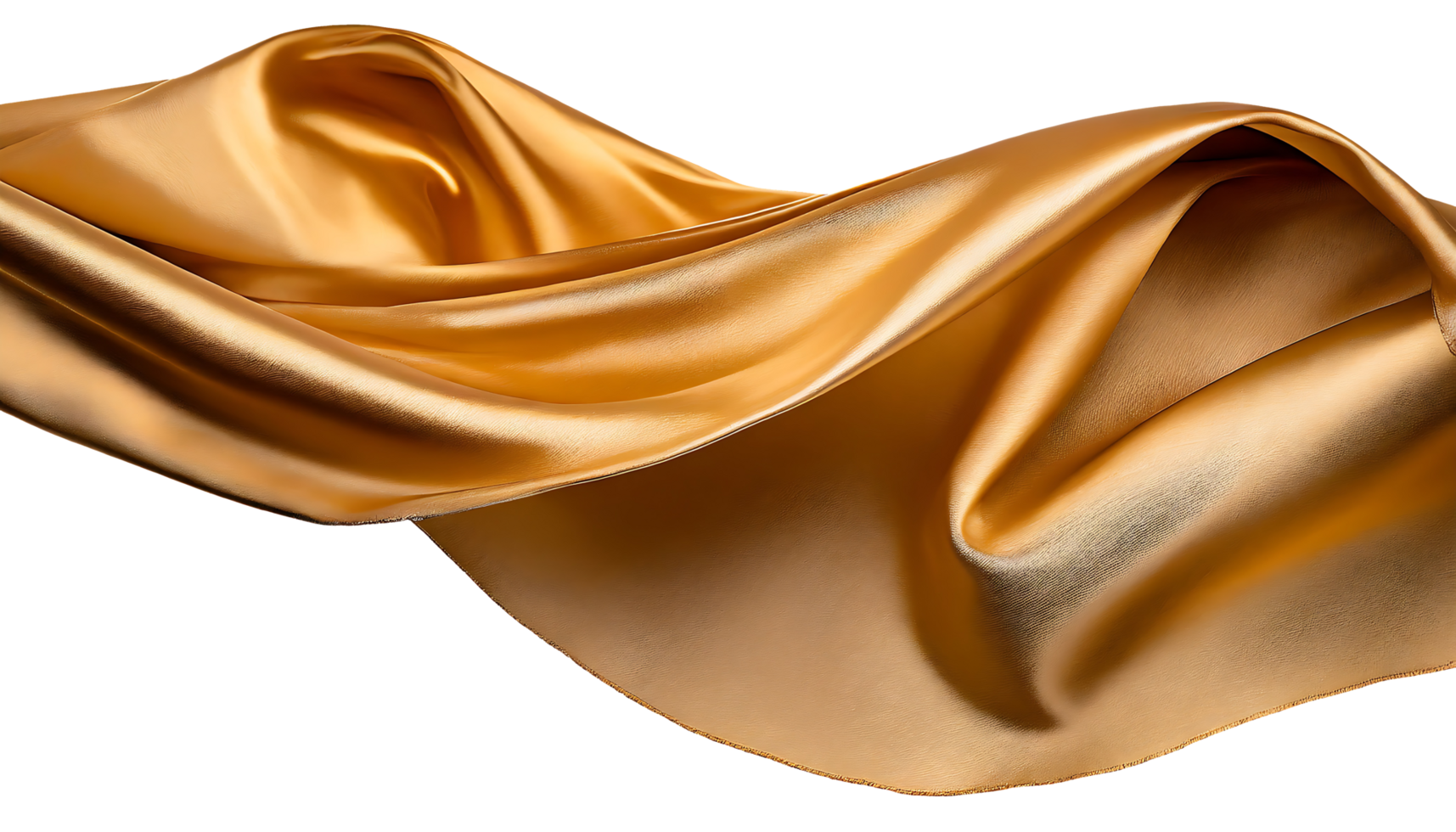 Flying golden silk fabric isolated on a transparent background. png