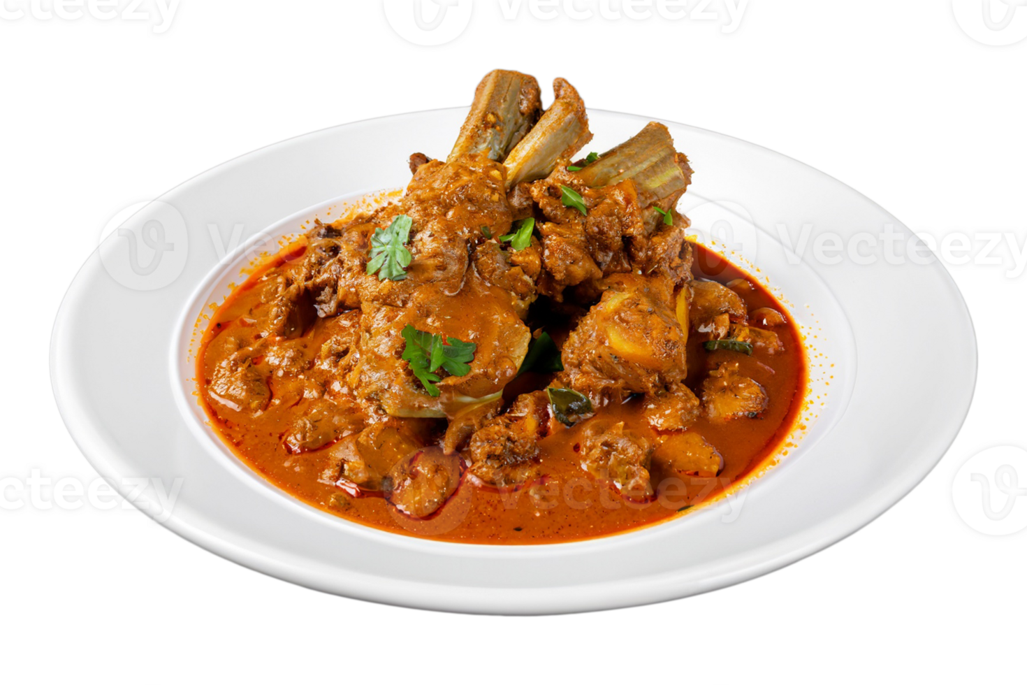 Mutton Curry on a plate isolated on a transparent background. png