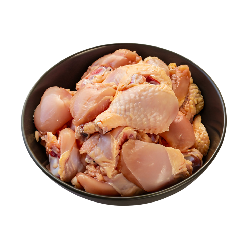 Raw chicken meat in a bowl isolated on a transparent background. png
