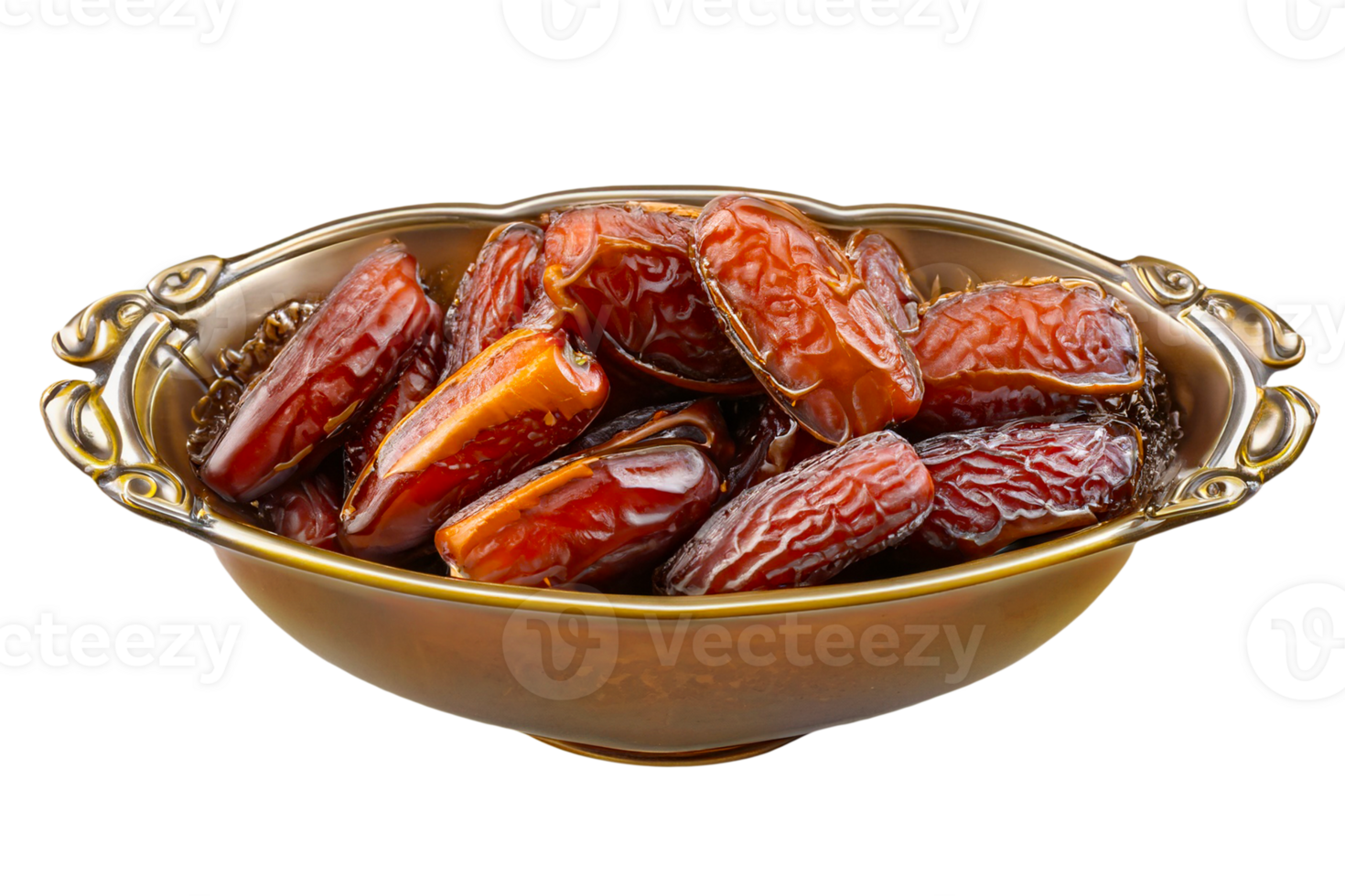 Dates in a bowl isolated on a transparent background. png