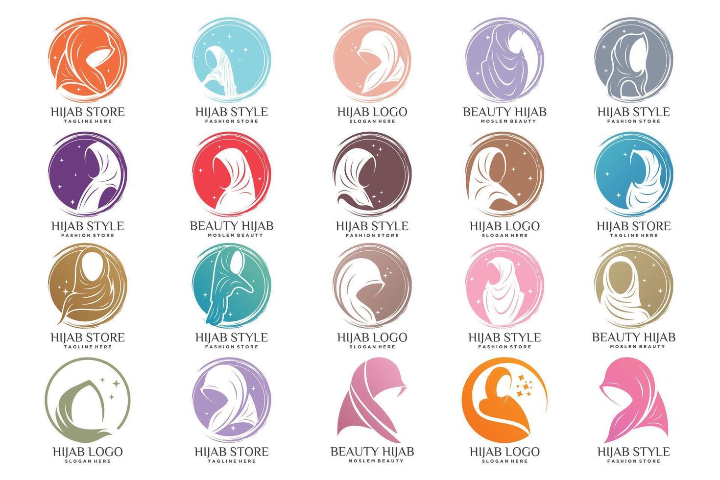 Set bundle hijab style with woman muslim logo design cretive concept Premium vector